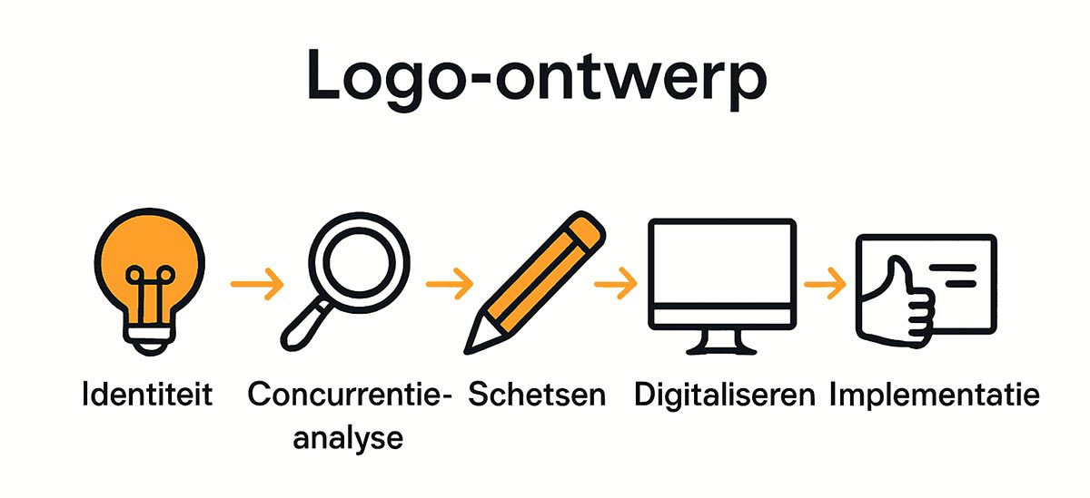 Infographic van zes stappen in logo-ontwerp voor starters