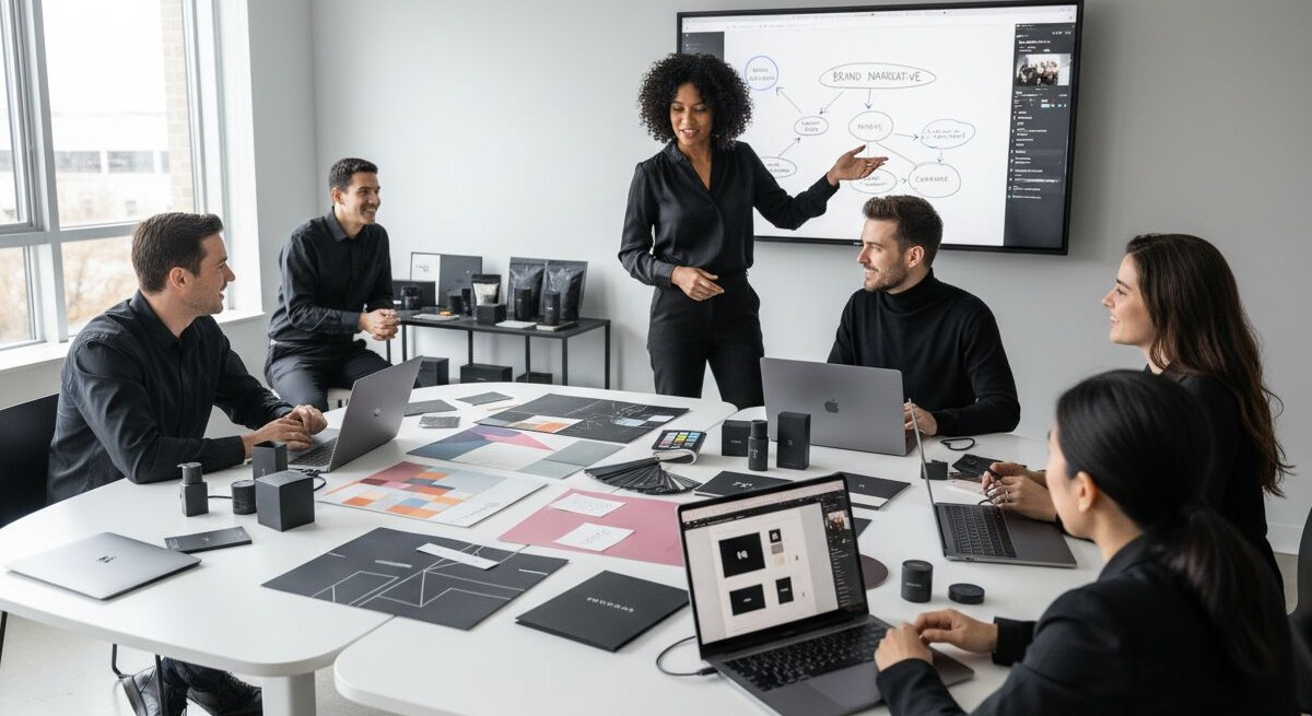 branding team overleg met whiteboard