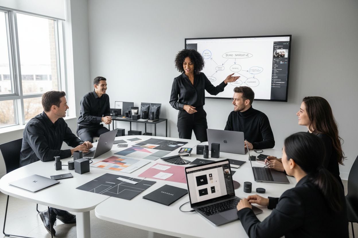 branding team overleg met whiteboard