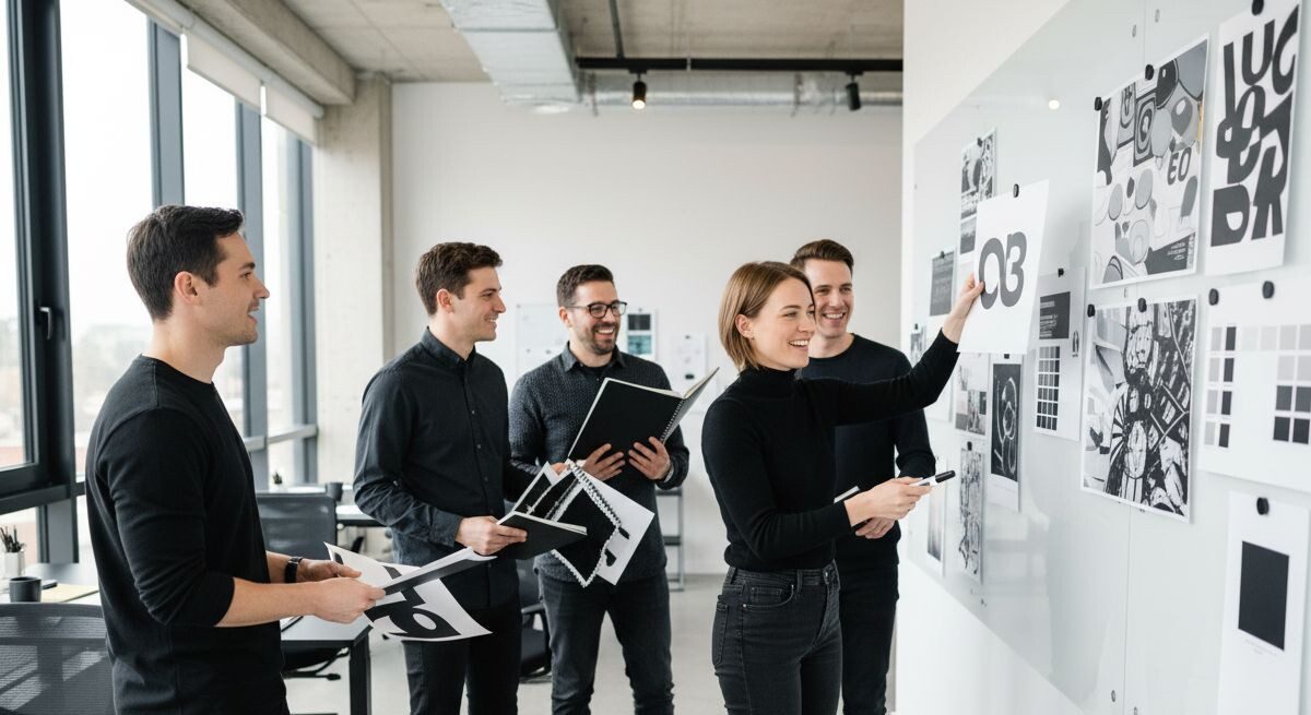 Bedrijfsteam aan het werk met creatieve branding