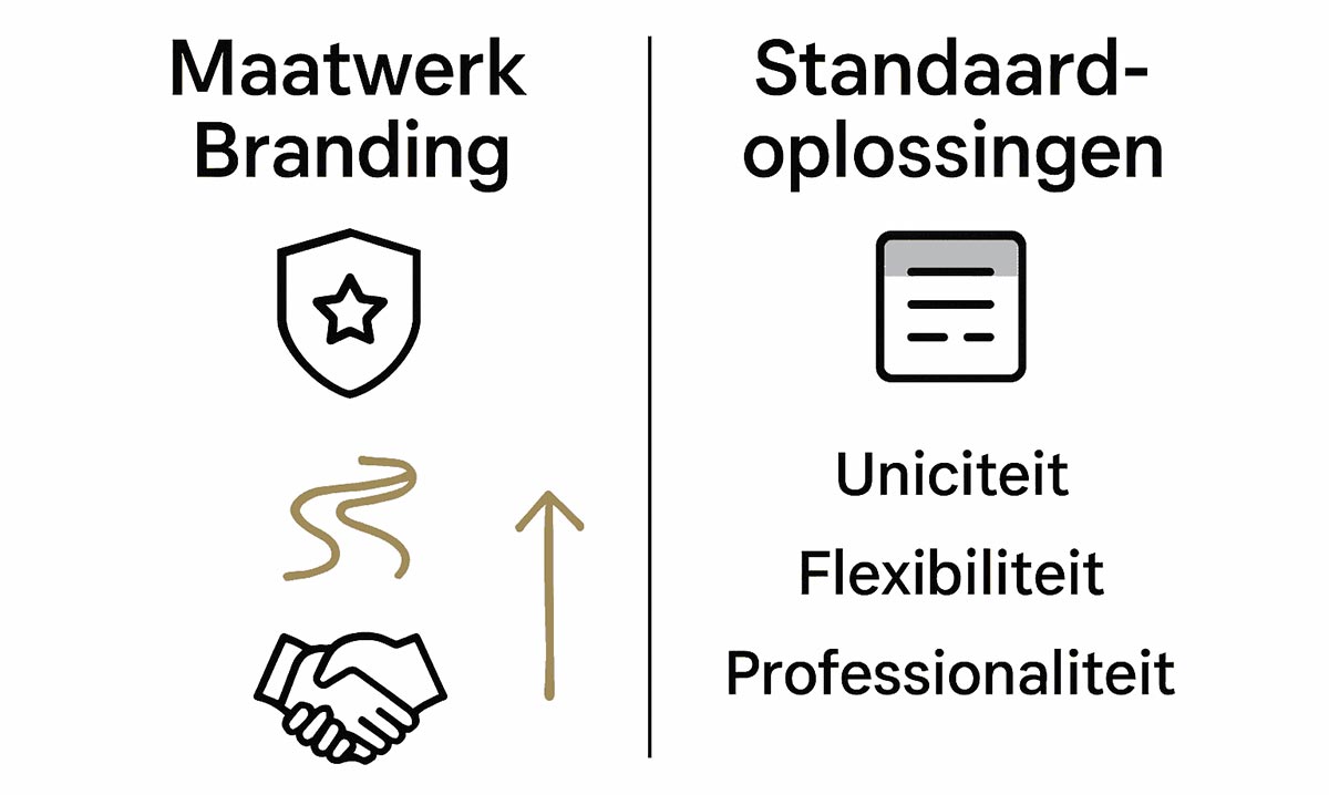 Vergelijkende infographic maatwerk vs standaard branding voor zzp'ers